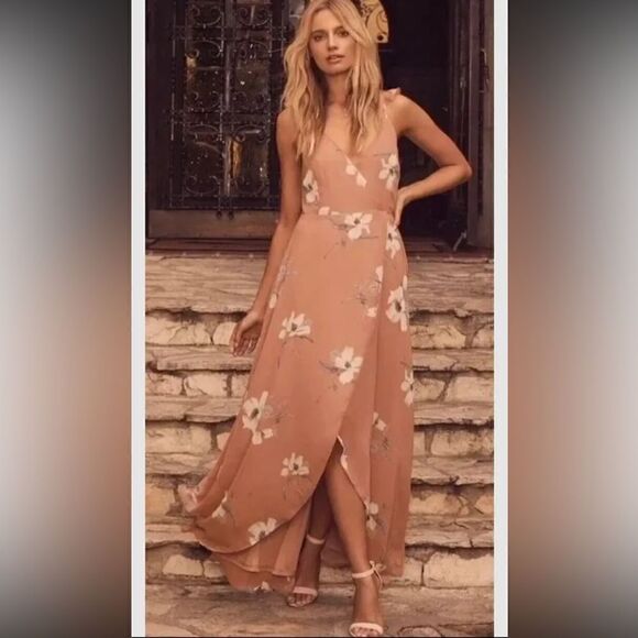 Lulu's Dress All Mine Rusty Rose Pink Floral Print High-Low Wrap Maxi - Picture 4 of 14